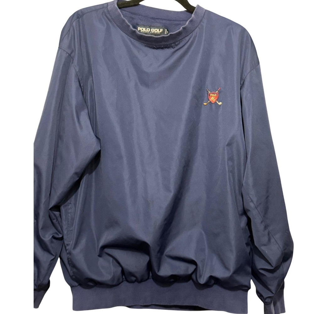 Polo Golf Ralph Lauren Vintage Navy Blue Windshirt Pullover Crest Logo Mens M